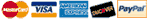 MasterCard, VISA, AMEX, Discover, and Paypal logos
